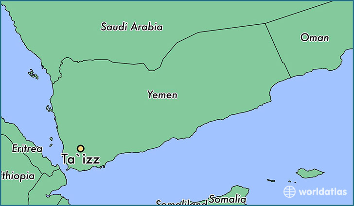 map showing the location of Ta`izz